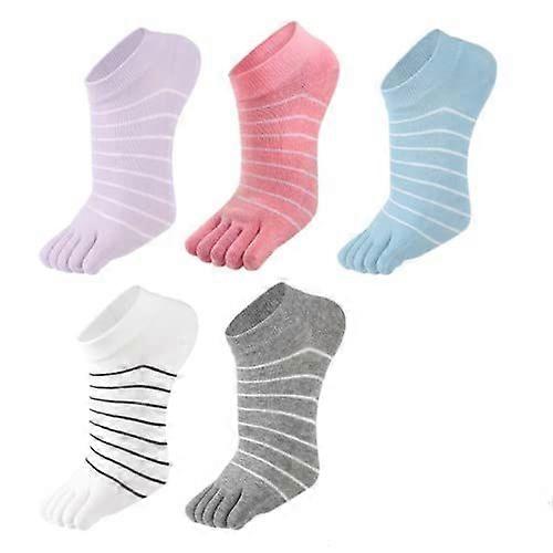 Women's pure cotton striped running five-toe socks, suitable for walking 5-Pack