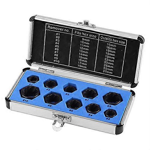 Nut and Bolt Extractor Set 10 Pcs Removes Damaged Fasteners Wide Size 919mm Socket Kit