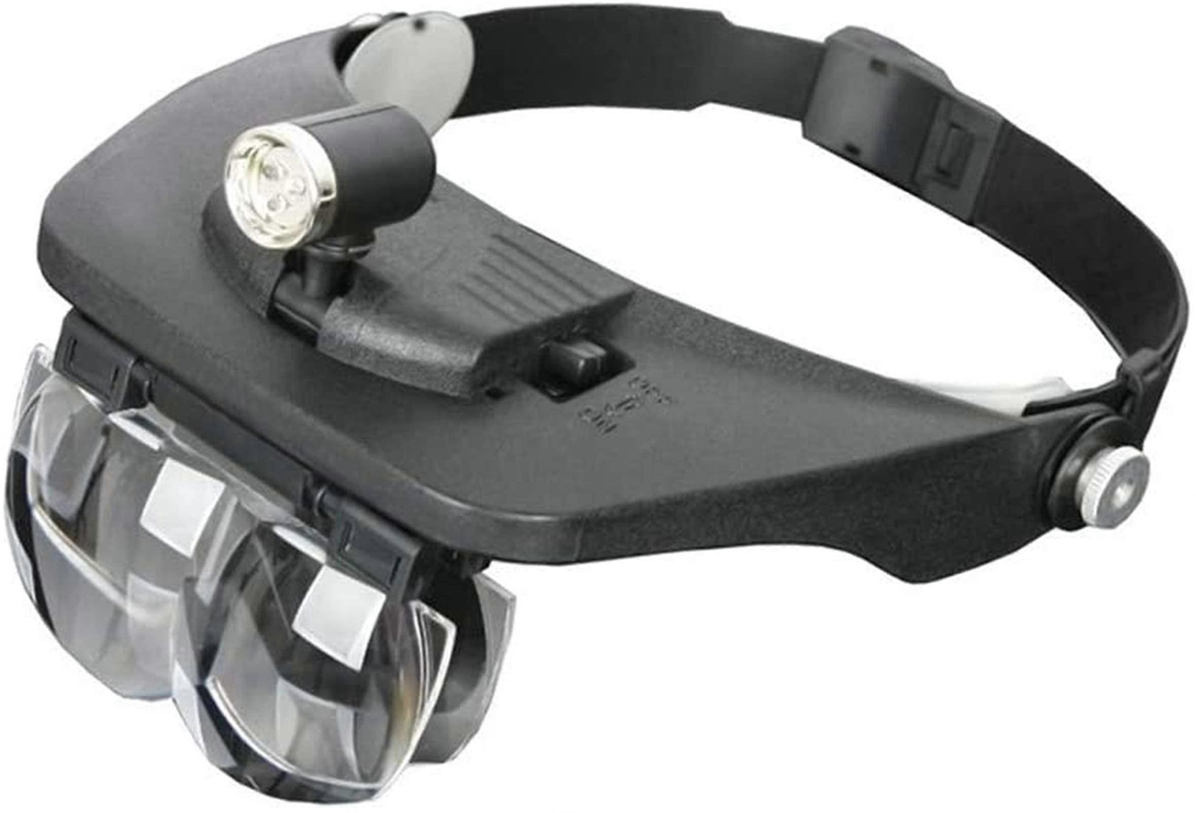 Headband Magnifier with 3 LED Lights, Height Adjustable Hands  Glasses for Reading and