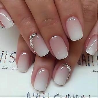 24Pcs Medium Square Gradient Press-On Nails with Crystal Designs