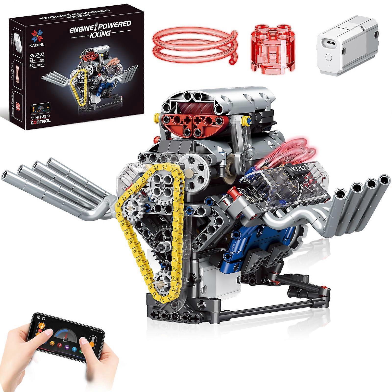 V8 Engine Model Kit with Smart App Control, Visible Pistons, USB Rechargeable Motor, 665 Pcs STEM