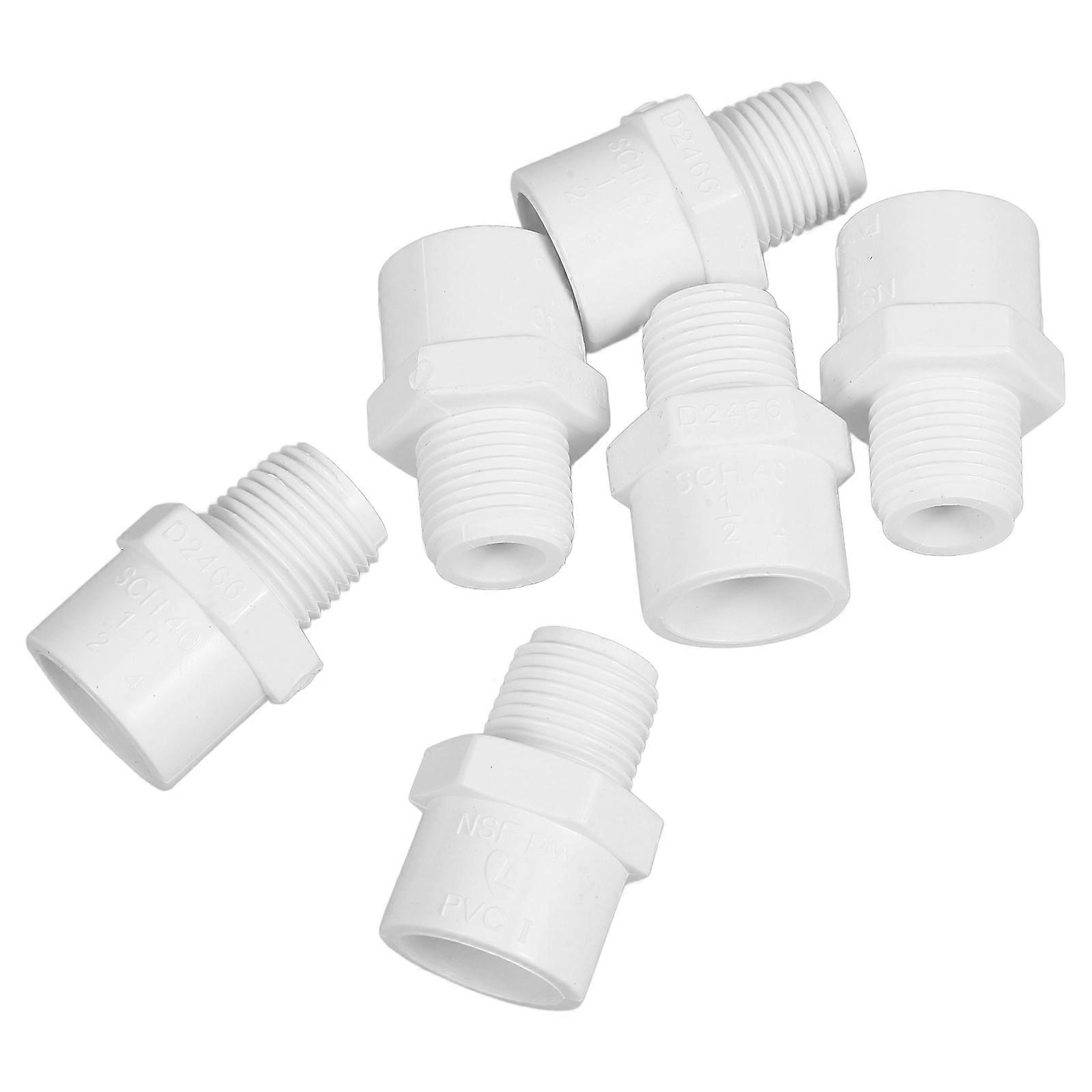 PVC Pipe Male Thread Adapter for Plumbing Connect 6Pcs White Durable Set