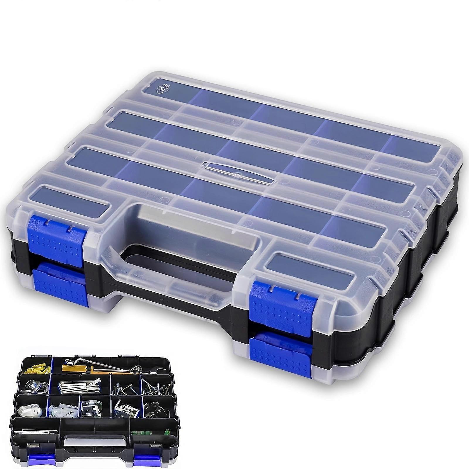 Screw Organizer Box with Handle, Double Sided Storage Case, 34 Compartments, Removable Dividers