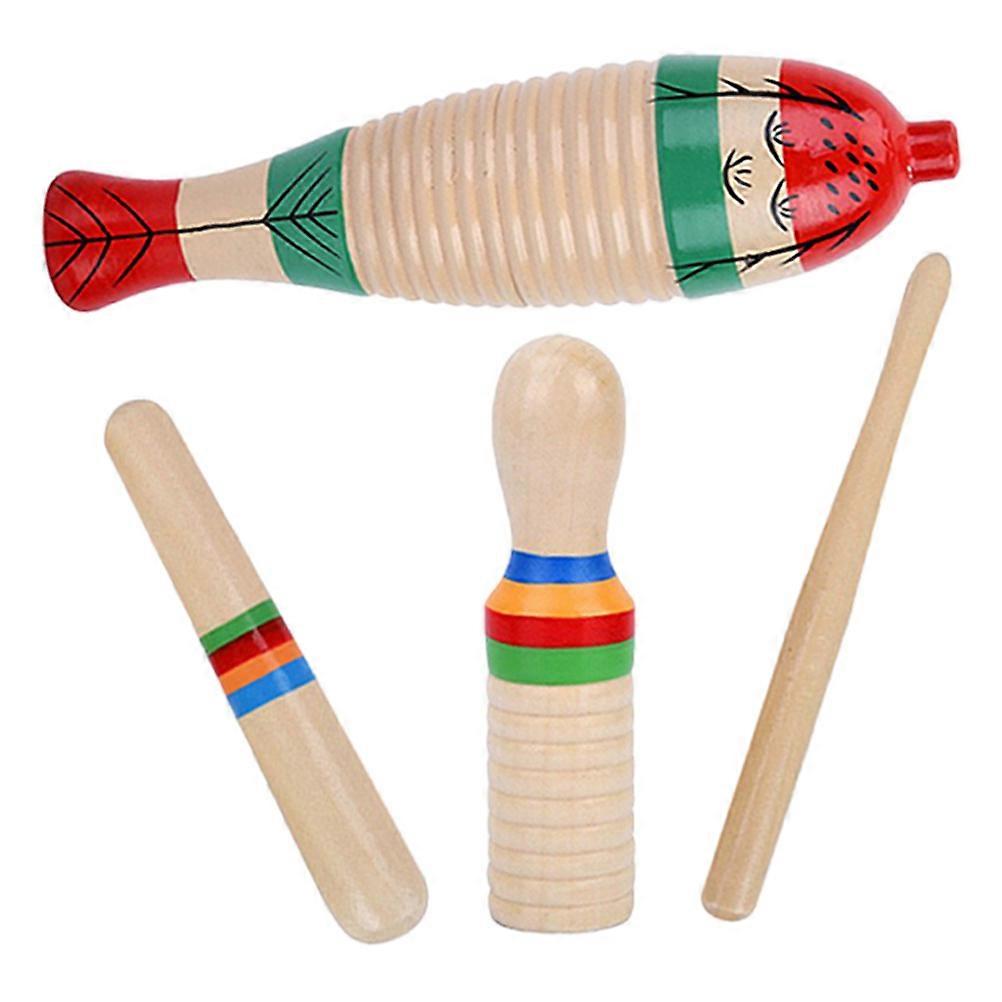 Assorted Color Wooden Guiro Percussion Instruments for Kids 2Sets with Sticks