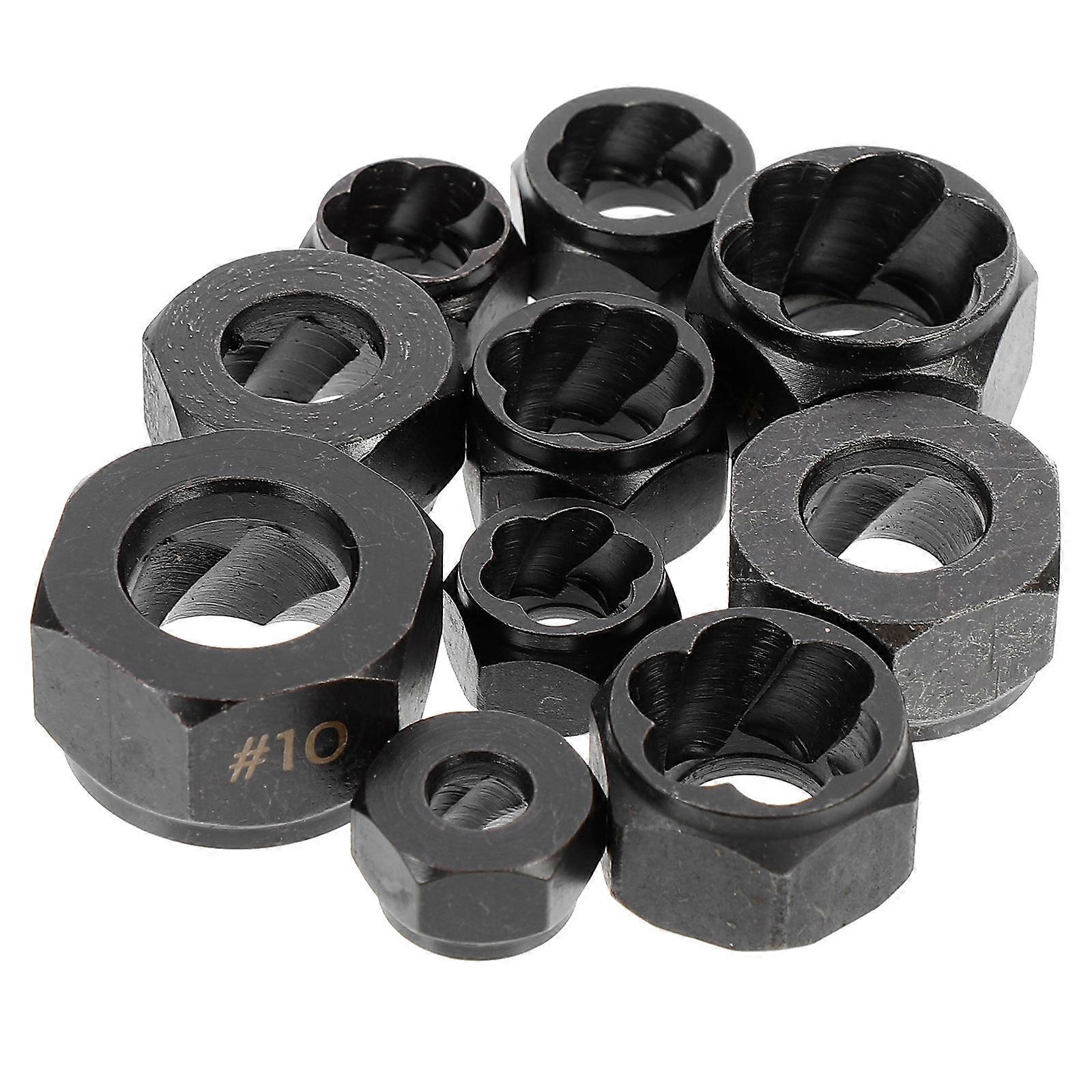 Broken Nut Extractor Strong for Bolt Removal 10Pcs Black Carbon Steel Set