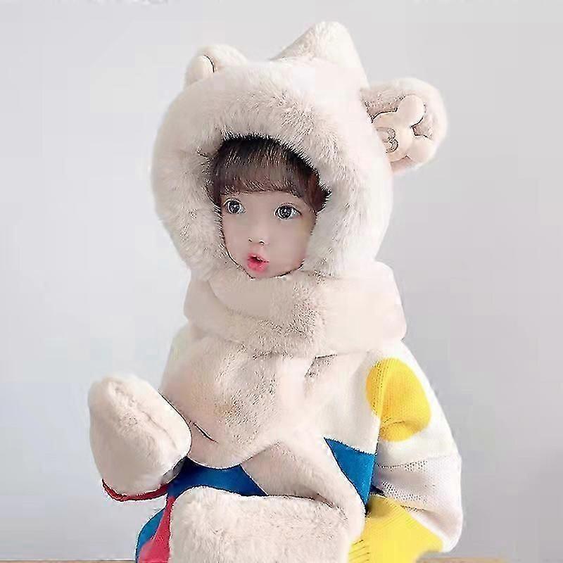 Three-Piece Bear Themed Winter Hat, Scarf, and Gloves Set