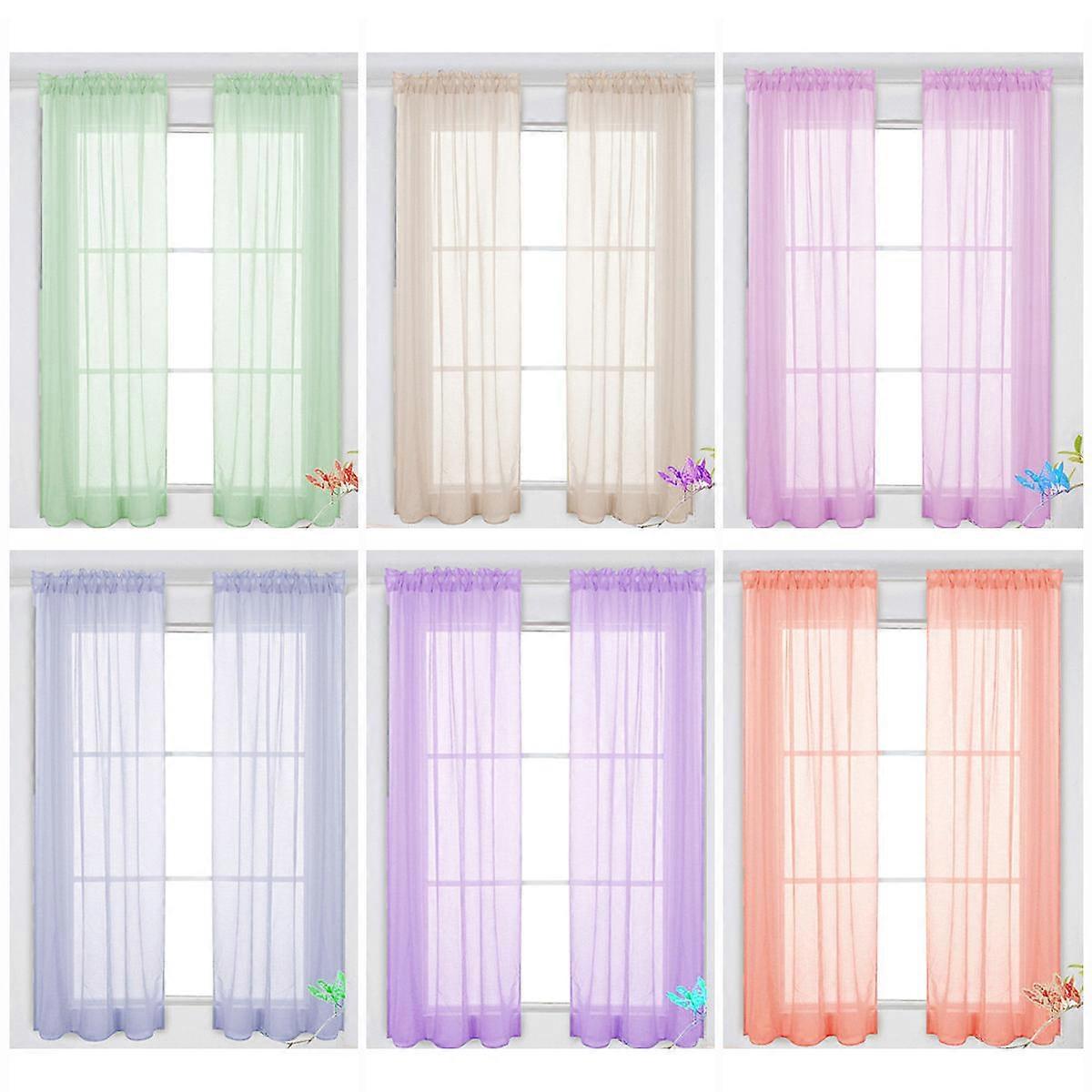 Transparent Curtains Window Screen Solid Color for Voile Panels