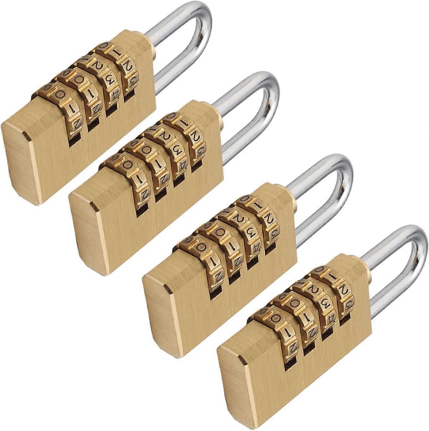 4Pcs Solid Brass Combination Padlock 4Digit Keyless Security 48mm for Luggage and Outdoor