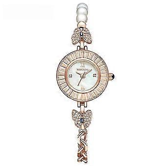 Elegante Damenuhr von MOKAGO in Roségold mit Perlen- und Schmetterlingsdesign – Luxuriöses Design mit Diamantakzenten und geflochtener Kette