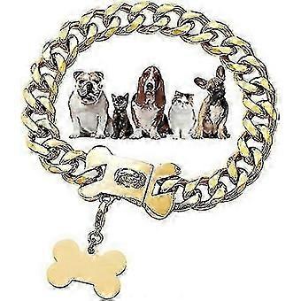 15mm, 10" Gold Chain Dog Collar 15mm 18k Gold Cuban Link Dog Collar With Secure Snap Buckle Gold Dog Chain Metal Collar Compatible Small Pitbull FASTX