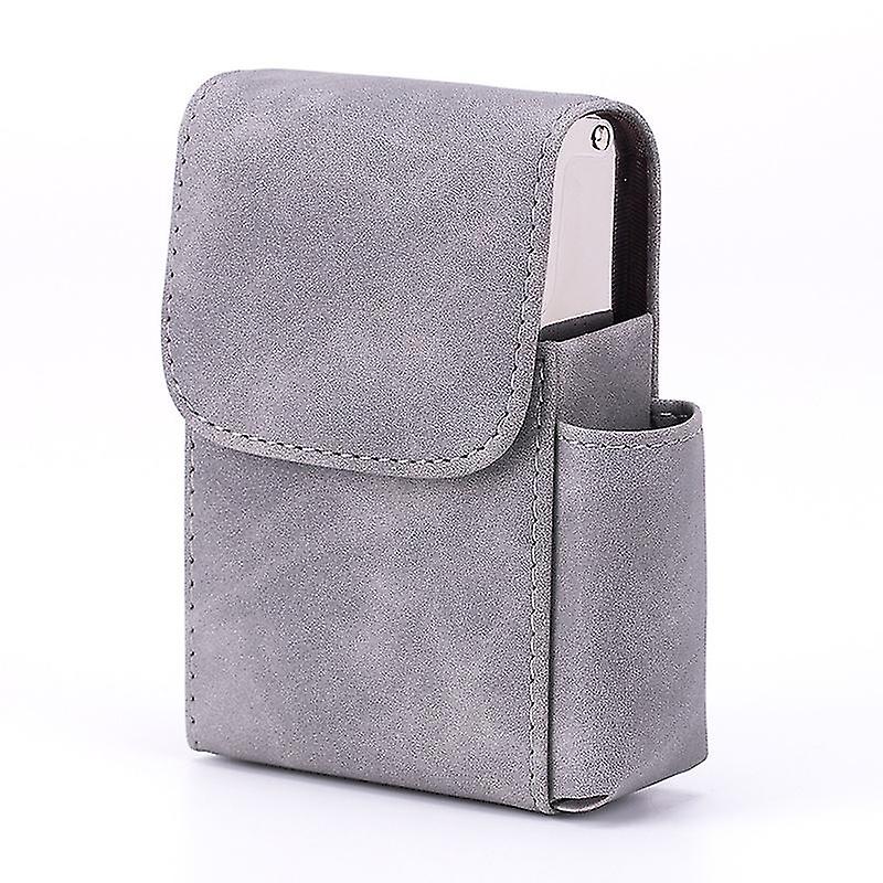 Pxcl Pu Leather Sliding Cigarette Box Case Stainless Steel Cigarette Case With Lighter Holder And Belt Loop For Men(grey)