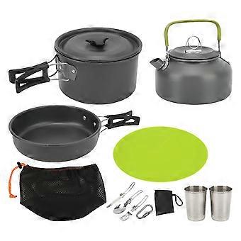 Lightweight Hard Anodized Camping Cookware Set with Foldable Locking Handles, Compact Backpacking Mess Kit (Black)