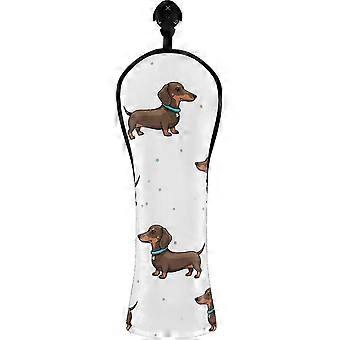 Couvre-clubs de golf en cuir PU avec motif teckel marron mignon, pour bois et hybrides, avec étiquettes numérotées, pour hommes et femmes.