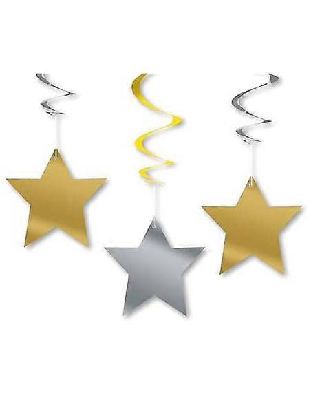 Gold and silver star hanging decorations 60 cm