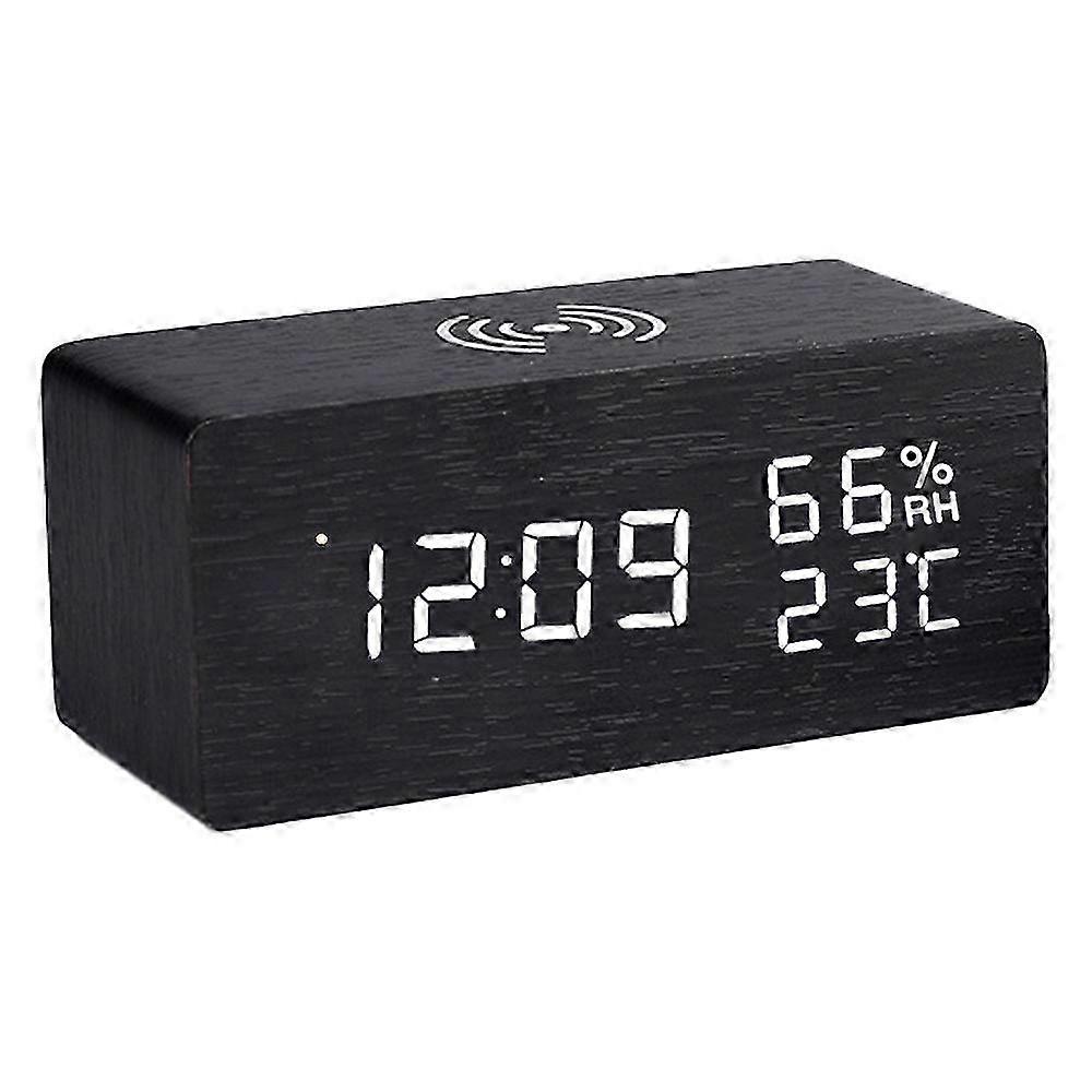 Wireless charging wooden electronic alarm clock