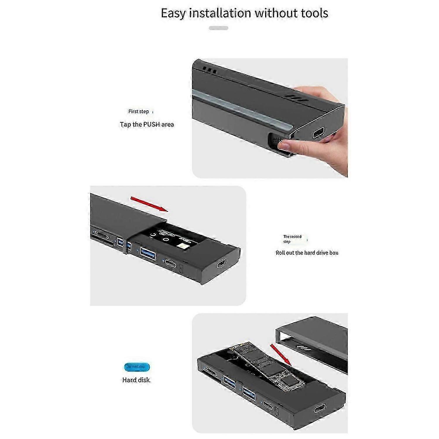 Multifunctional M.2 Hard Drive Enclosure Supports TF/S D Card NVME/NGFF Protocol Solid State Drive E