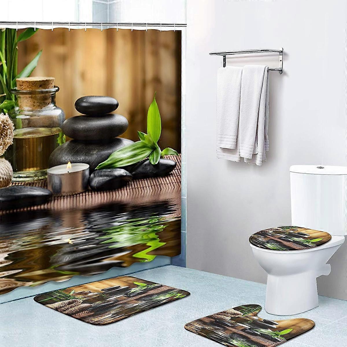 Printed Bamboo Bathroom Set Quick-Dry Non-Slip Machine Washable