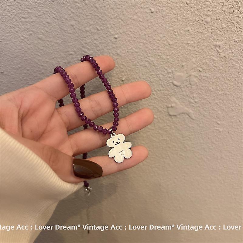 Nouveau Collier perlé Femme Titane Acier Argent Amour Pendentif Orange Collier Tempérament Polyvalent Pull Chaîne Femme