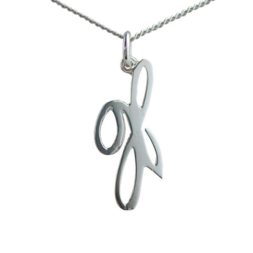 Silver 28x14mm plain Palace script Initial X Pendant with a curb Chain 24 inches