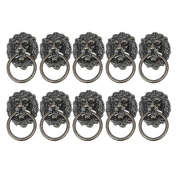 10pcs Home Knobs Handle Bronze Lion Head Shape Drawer Knobs Door Pull Handle Knob With Drawer Ring