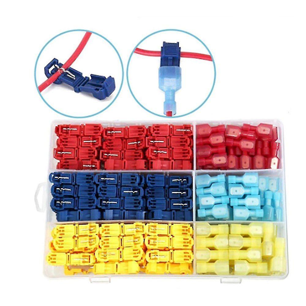 240pcs T-branch Connectors Car Power Thieves T-tap Electrical Connectors 120pcs T-branch Connectors + 120pcs Flat Connectors (red80pcs, Blue80pcs, Yel