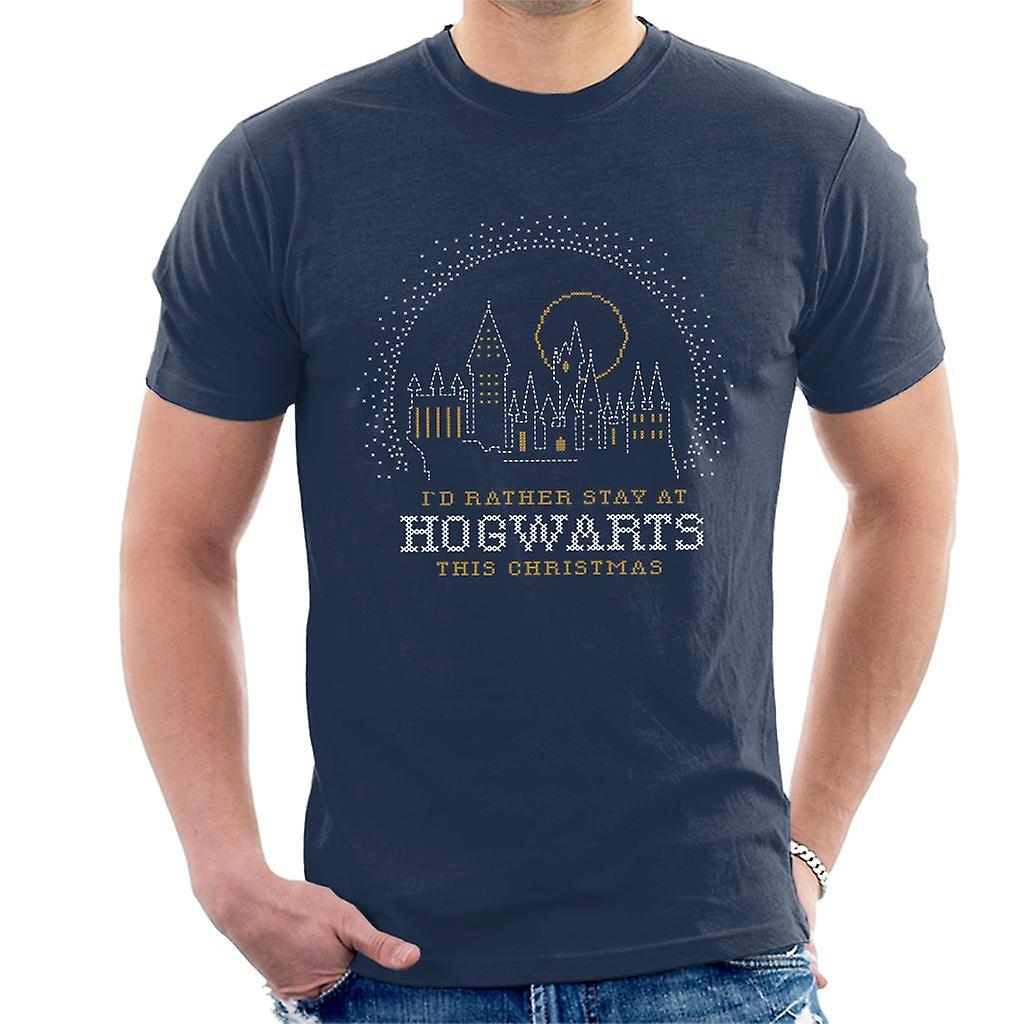 ホグワーツ魔法魔術学校に滞在するハリーポッタークリスマスメンズTシャツ