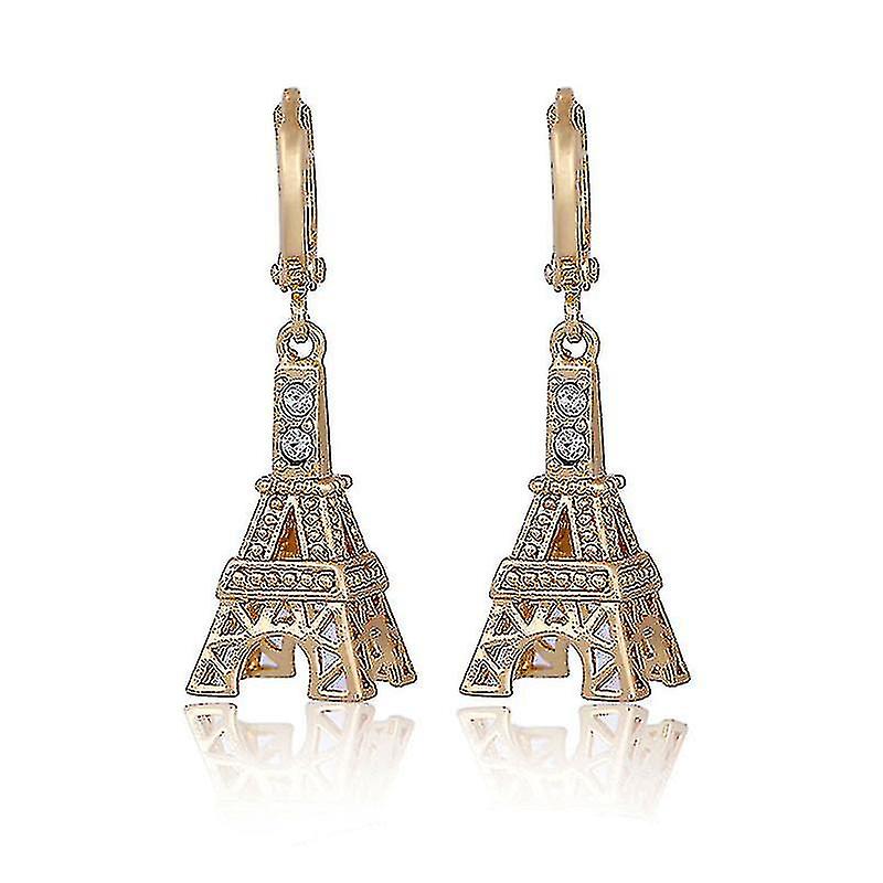 New Style 18k Plaqué Or Zircon Tour Eiffel Dangle Boucles d’Oreilles