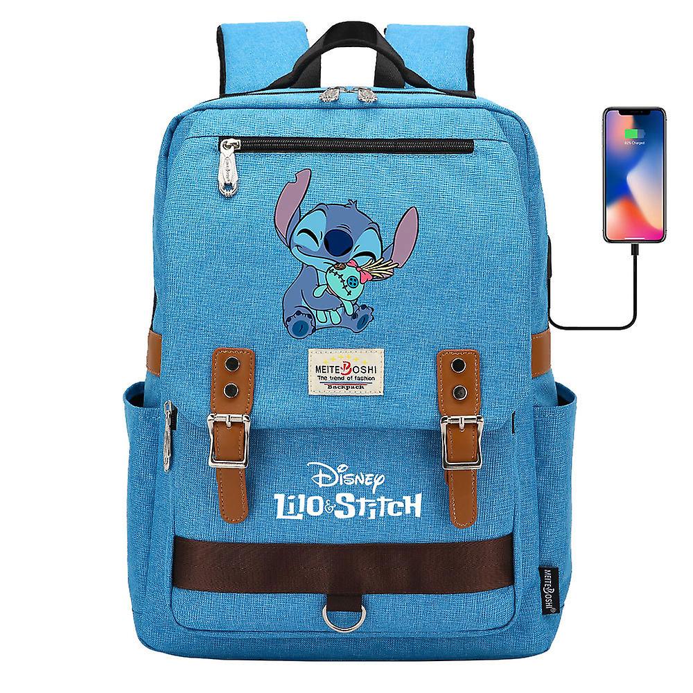 Τσάντες βιβλίων Stitch USB για παιδιά - Ιδανικό για σχολείο, εφήβους, φοιτητές, γυναίκες, άνδρες - Σακίδιο ταξιδιού φορητού υπολογιστή με λειτουργία φόρτισης
