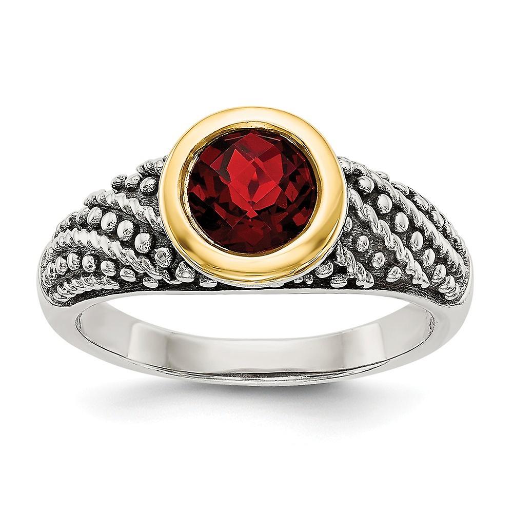 925 Sterling Silver Bezel Polished Artisan Oxidized With 14k Garnet Ring Band Style-Ring for Women - Ring Size: 6 to 8
