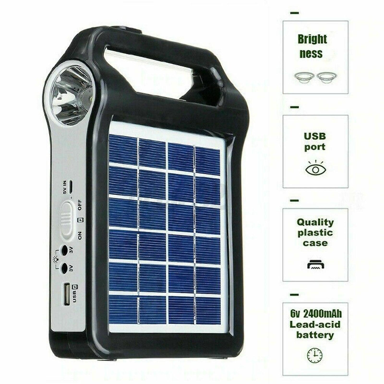 220V 2400mah Portable Solar Panel Power System Usb Charging Generator Camping With Led Abs Solar Panel Kit Light 6v/2w