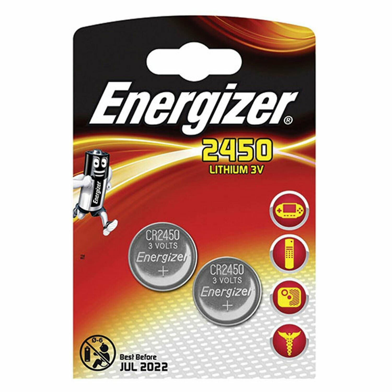 Energizer CR2450 3V Lithium Coin Cell Batteries, 2 Pack