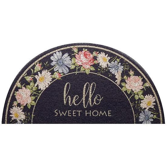 Entry Door Mat Semicircle Dirt Square Pastoral Letter Style Flower Print Trapper Indoor Outdoor