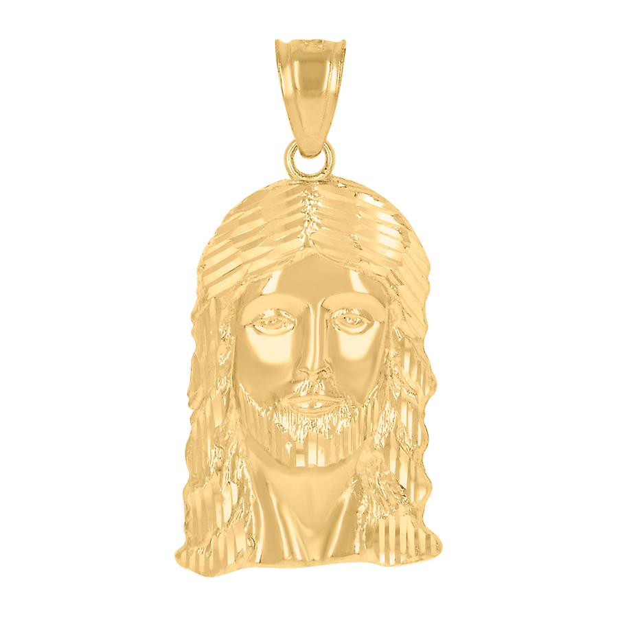 10Kイエローゴールドメンズイエス宗教チャームペンダント40.8x20.6mm男性用ワイドネックレス - 4.2グラム