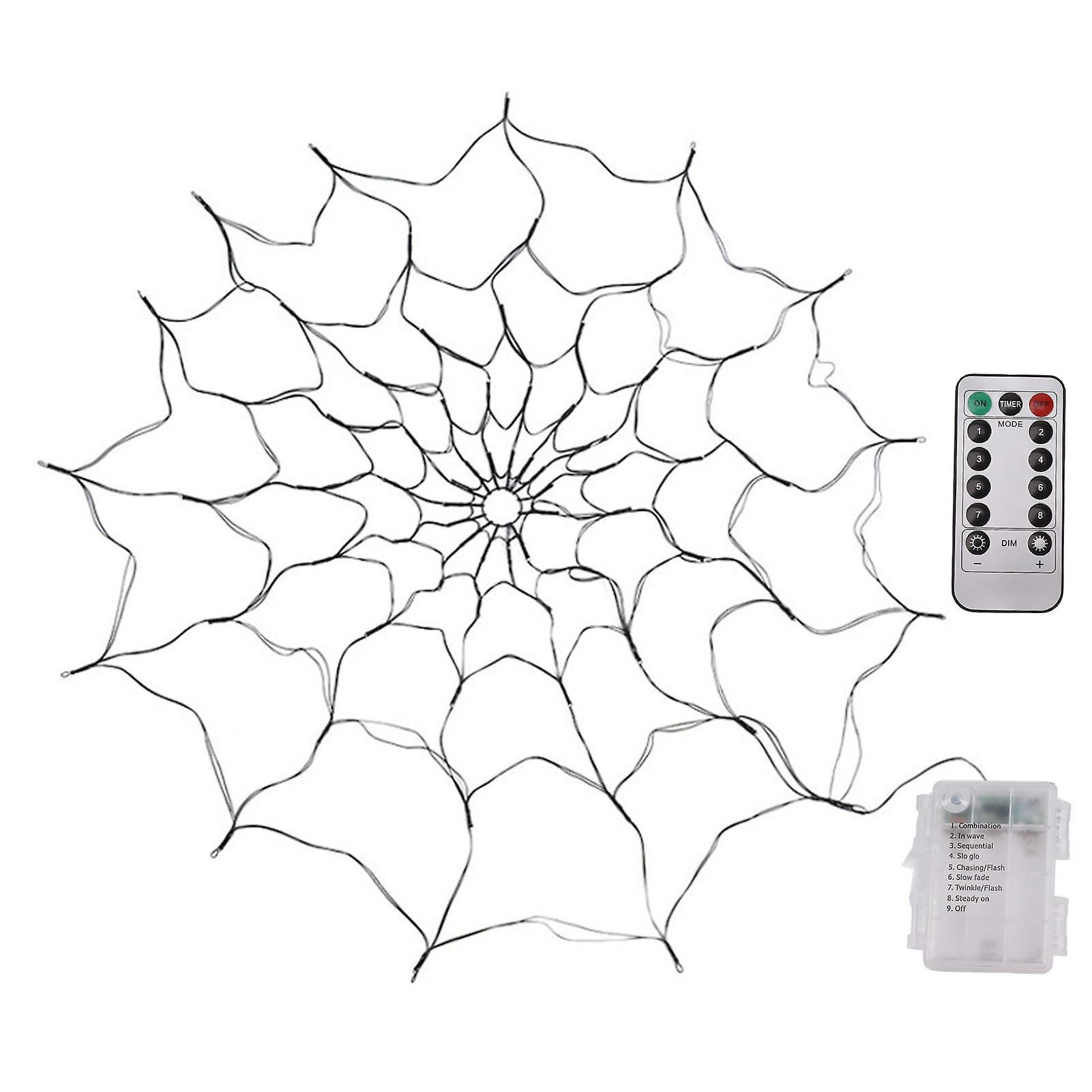 LED Lighted Spider Web Dia 1.2m Orange Halloween Decorations Spider Web Lights with Remote Control