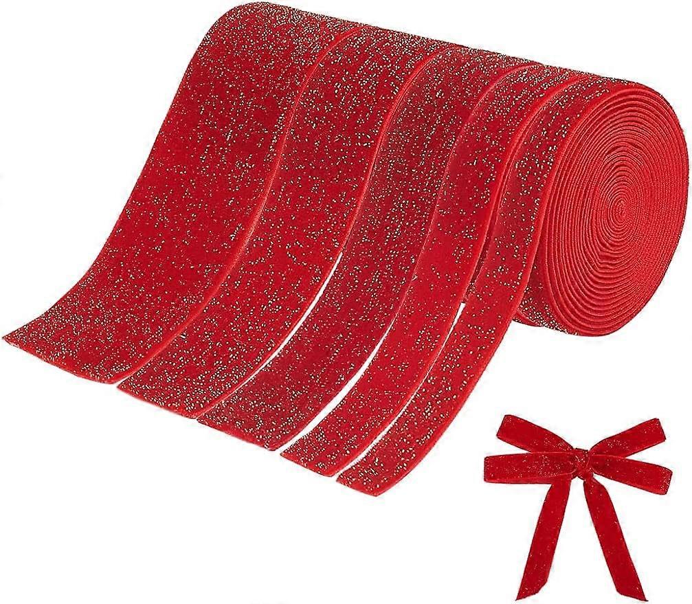 10Yards 5 Sizes Sparkle Velvet Ribbon Red Single-Sided Velvet Ribbon