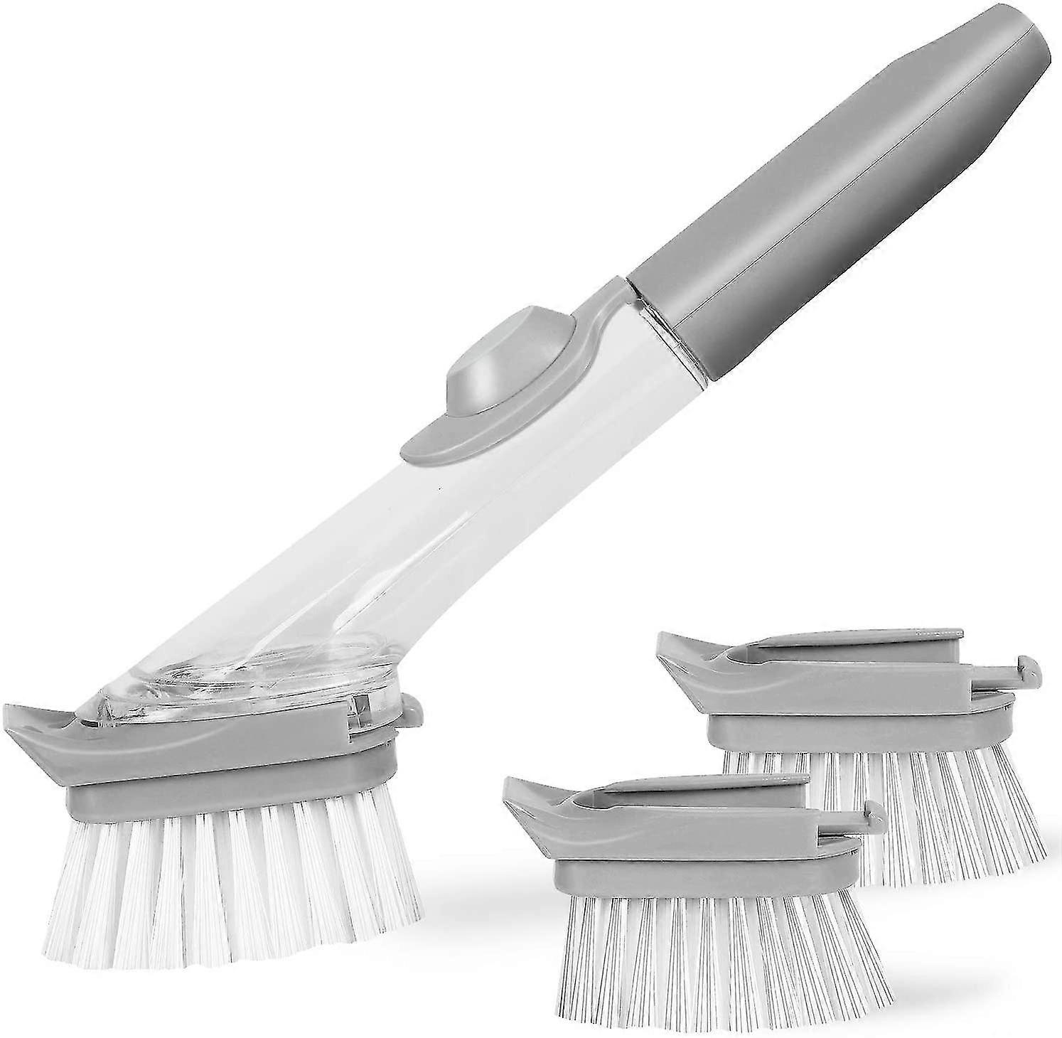 3 Pack Soap Dispensing Dish Brush With Handle, Washing Up Brush Kitchen