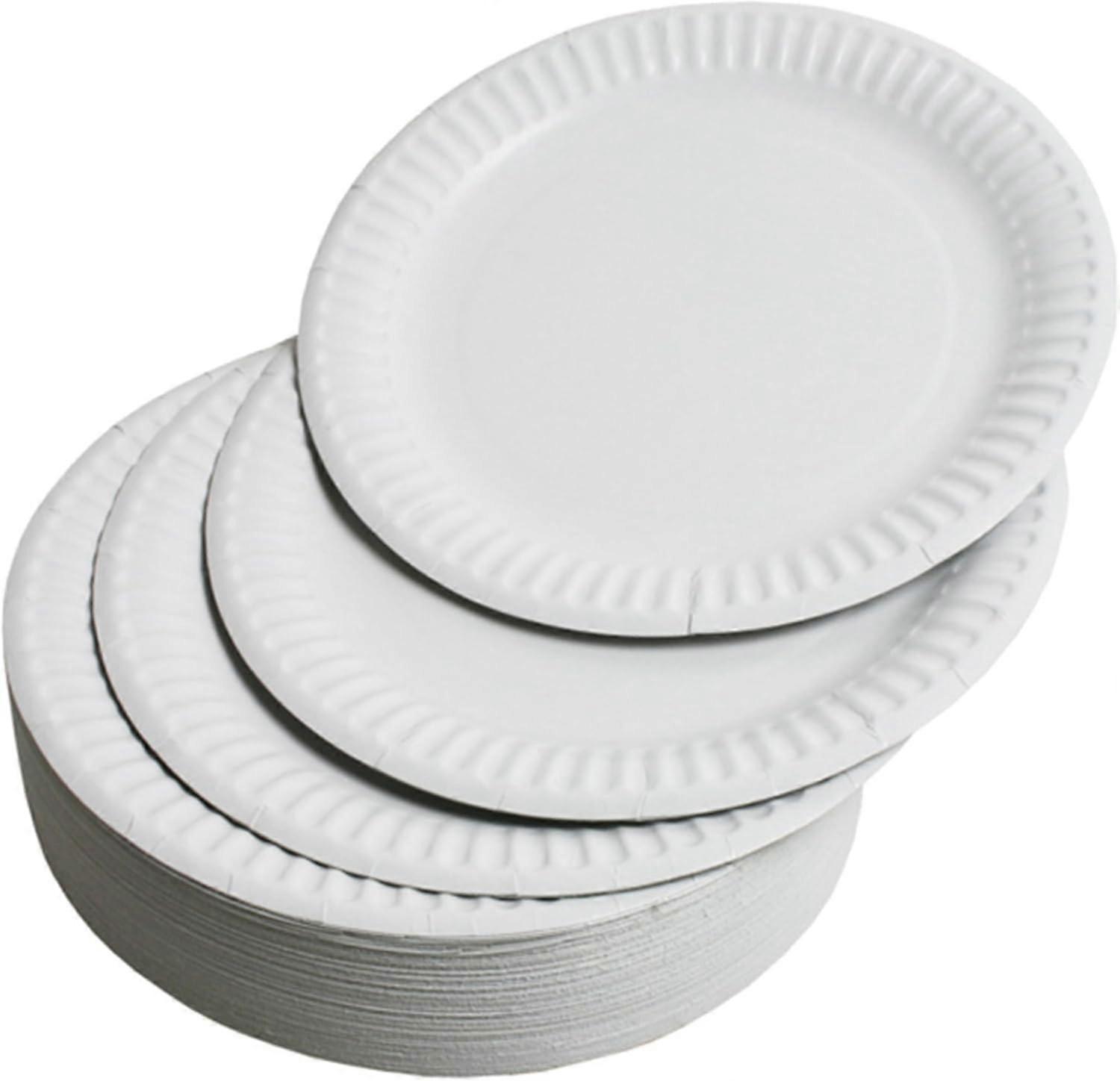 White Paper Plates - 100 Pack Premium Disposable Tableware, Microwave Safe and Biodegradable (7 Inch)