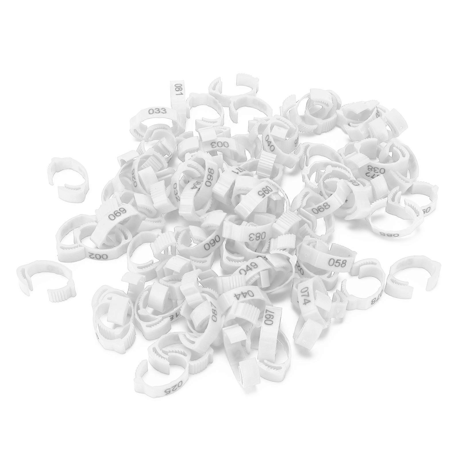 100Pcs Poultry Foot Rings Identification Leg Buckle with Numbers for Chicken Duck BirdWhite