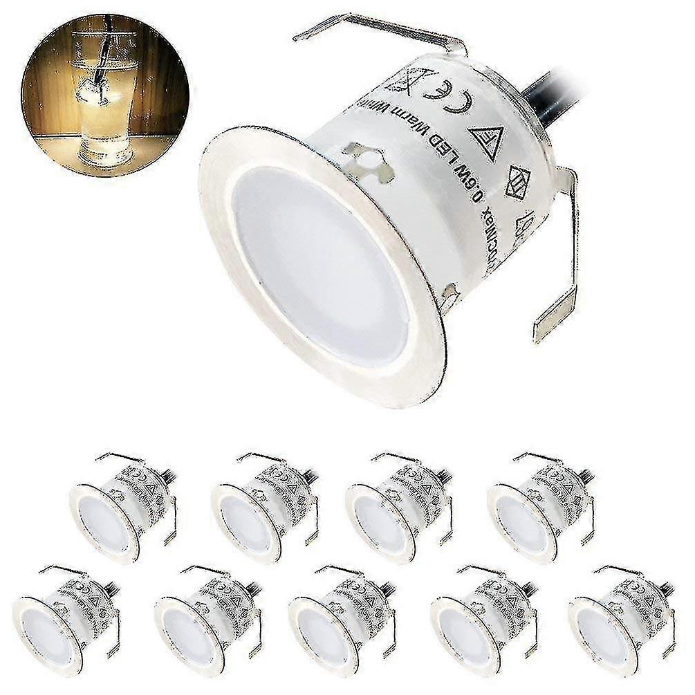 حزمة من 10 أضواء كاشفة LED راحة خارجية ، IP67 مقاوم للماء ، ضوء أبيض دافئ 3000 كيلو ، 32 مم 0.6 واط Dc12v