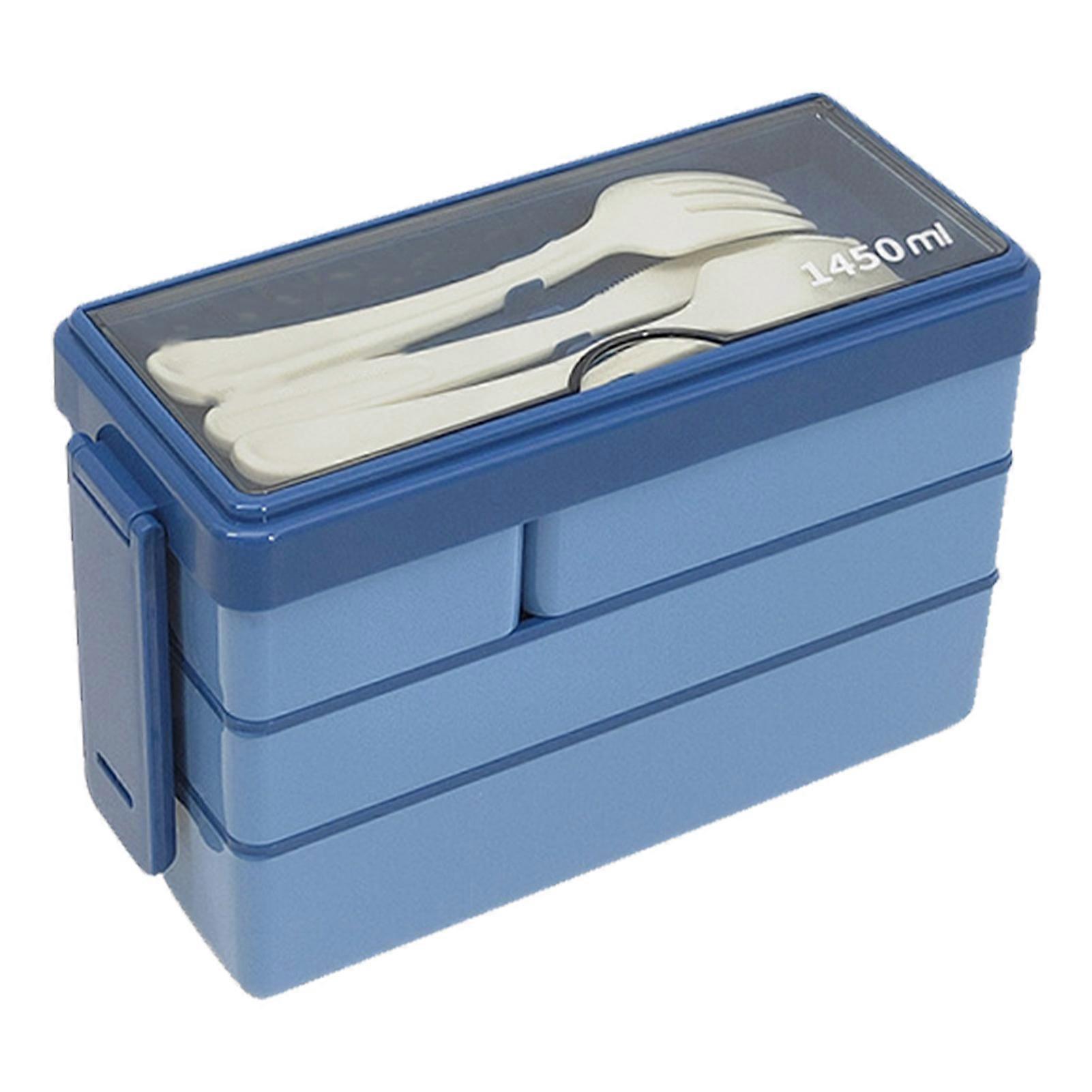 Blue Bento Box Adult Lunch Box 3 Layers Stackable Lunch Container with 4 Compartments for Work School Picnic