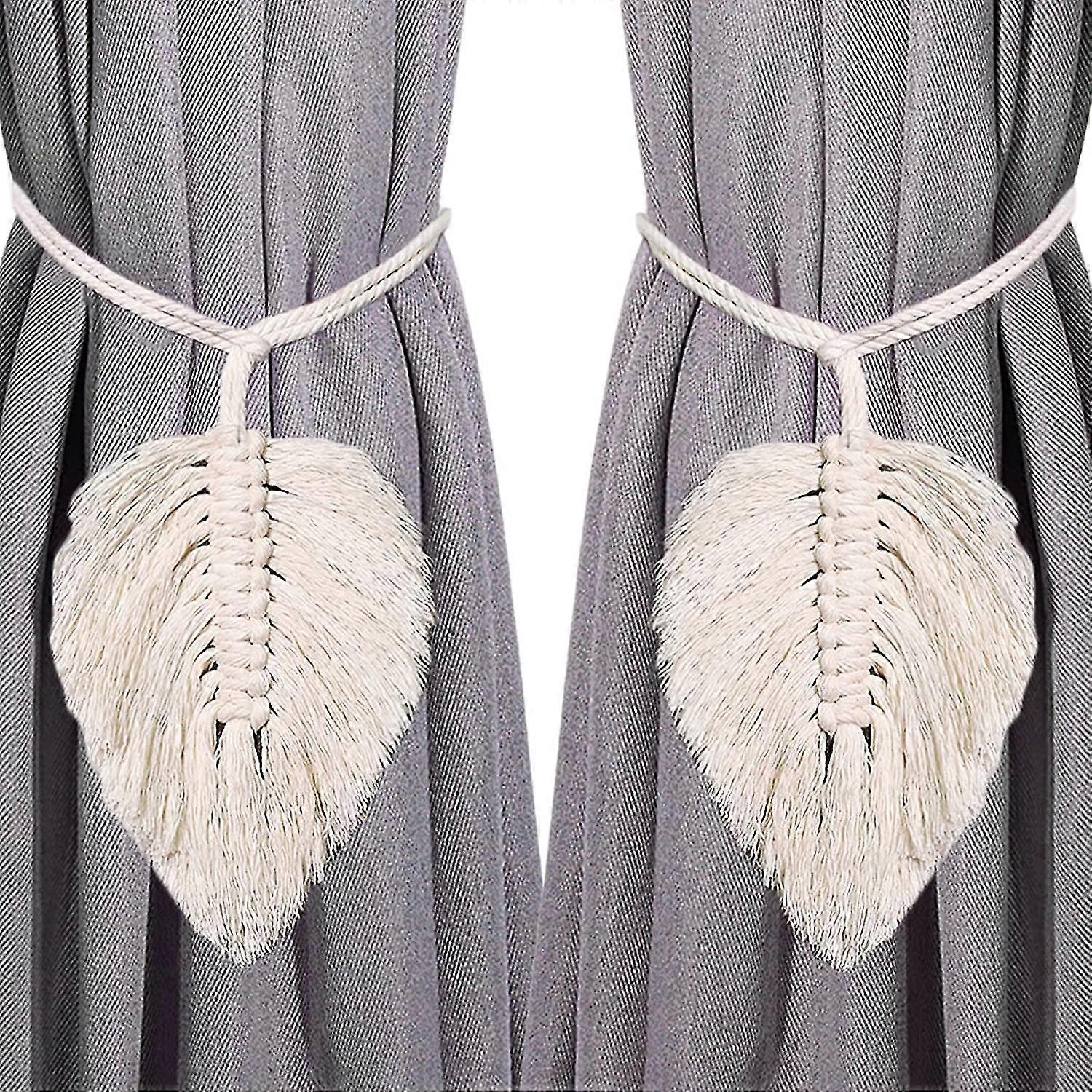 Pack Of 2 Tiebacks Boho Curtain Holders Leaves Cotton Macrame Curtain Holder Curtain Drawstring Curtain Beige Cotton Rope Holdbacks Tiebacks Curtain C