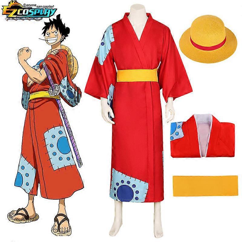 Anime One Piece Wano Country Monkey D. Luffy Cosplay Κοστούμι Κιμονό Πουκάμισο Παντελόνι Στολές Απόκριες Καρναβάλι Κοστούμι