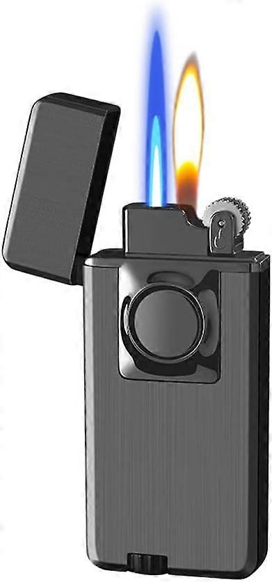 Jet Torch Cigar Lighter Double Flame Soft Torch Flame 2 In 1 Cigar Lighter Butane Fuel Refillable, Suitable For Cigar Cigarette Tube Gift (Black)