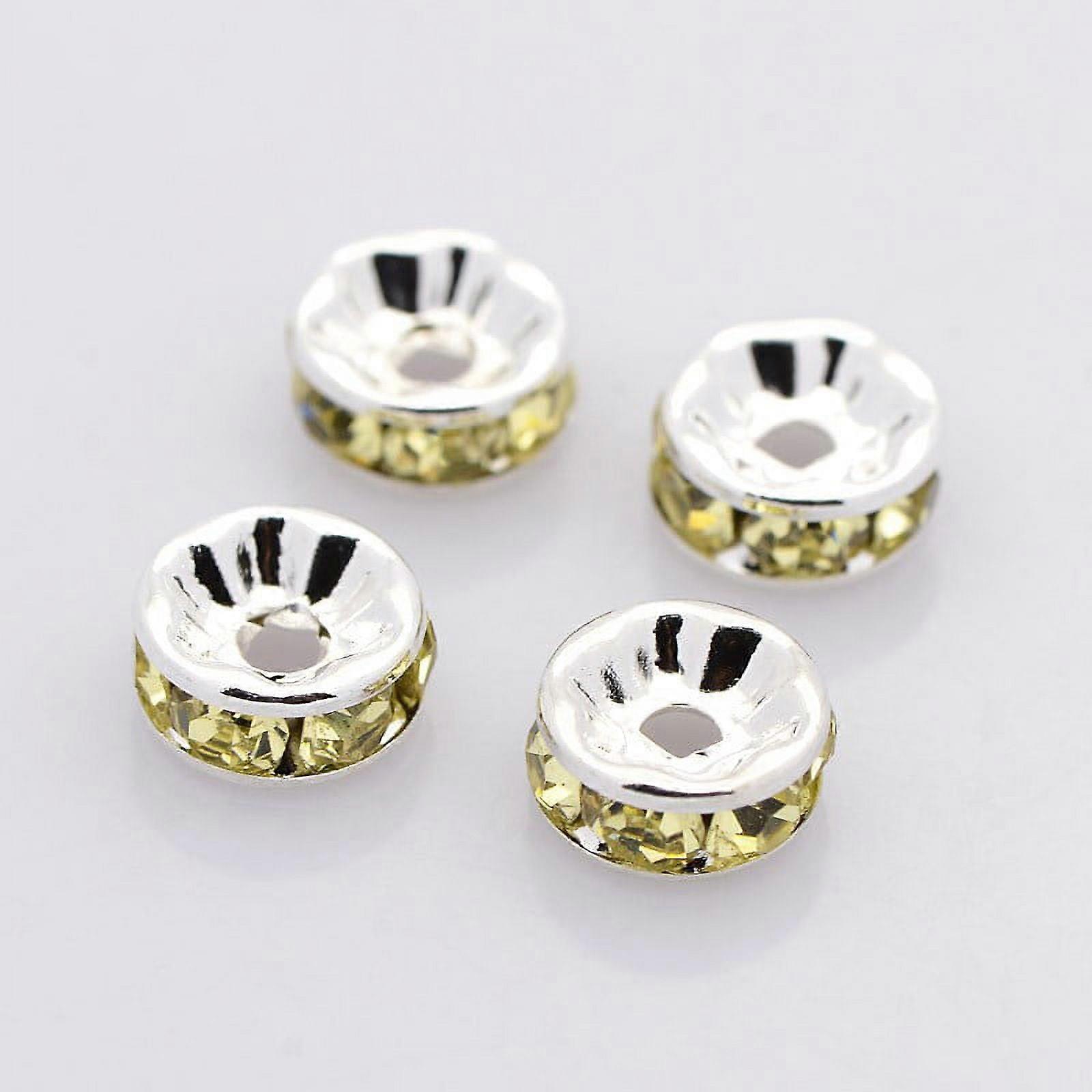 200 Stück Messing Strass Abstandsperlen Grad A gerader Flansch silberfarben beschichtet Rondelle Jonquil