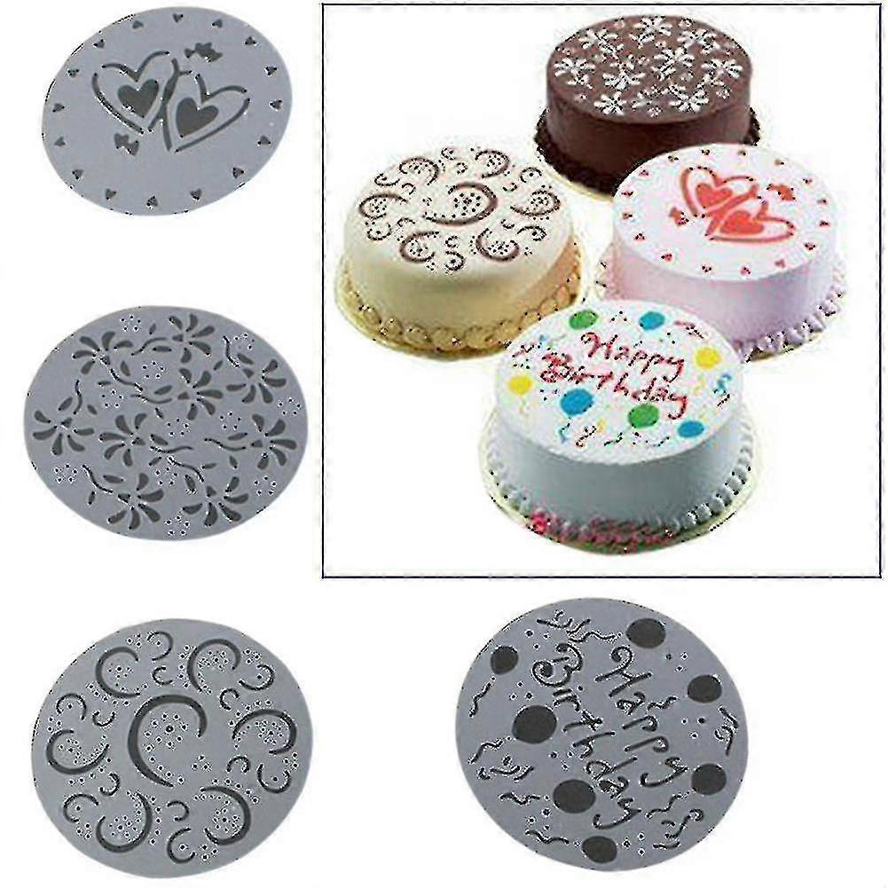 2024 4 sztuk / zestaw Ciasto Spray Mold Happy Birthday Kwiaty Serce Drukowane Wzór Szablony Ciasto
