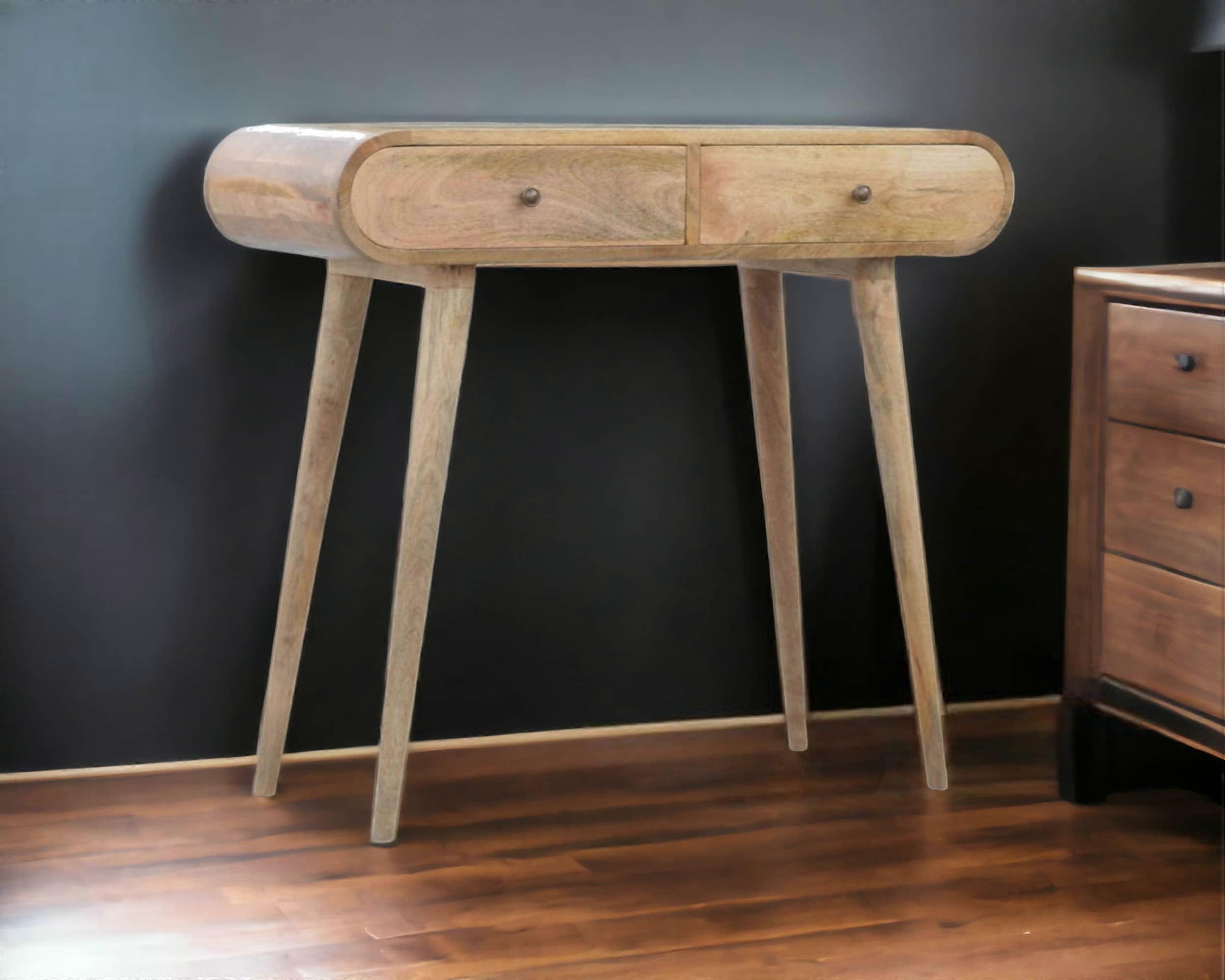 Rounded 2 Drawer Console Table In Oak