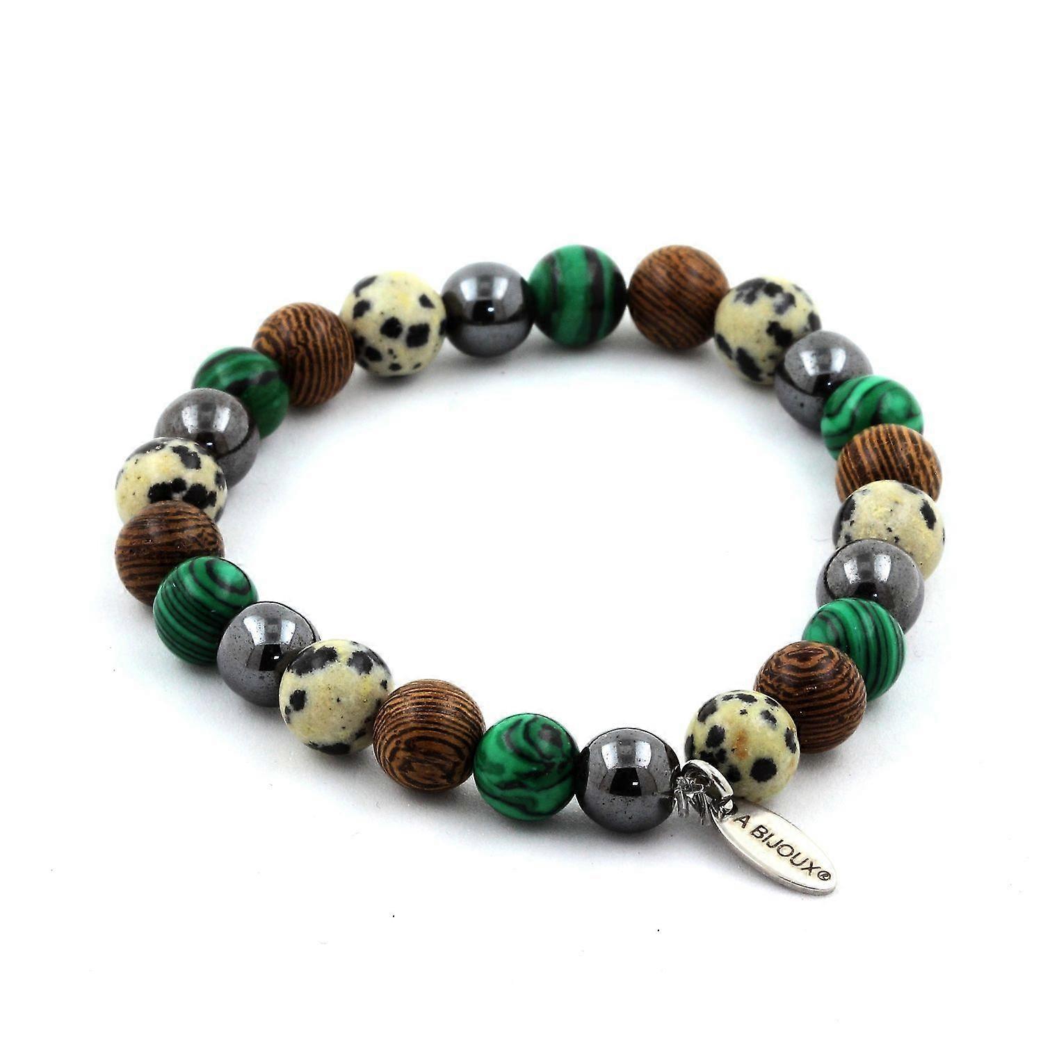 Bracelet Beads Hematite + Malachite + Dalmatian Jasper + wood 8 mm