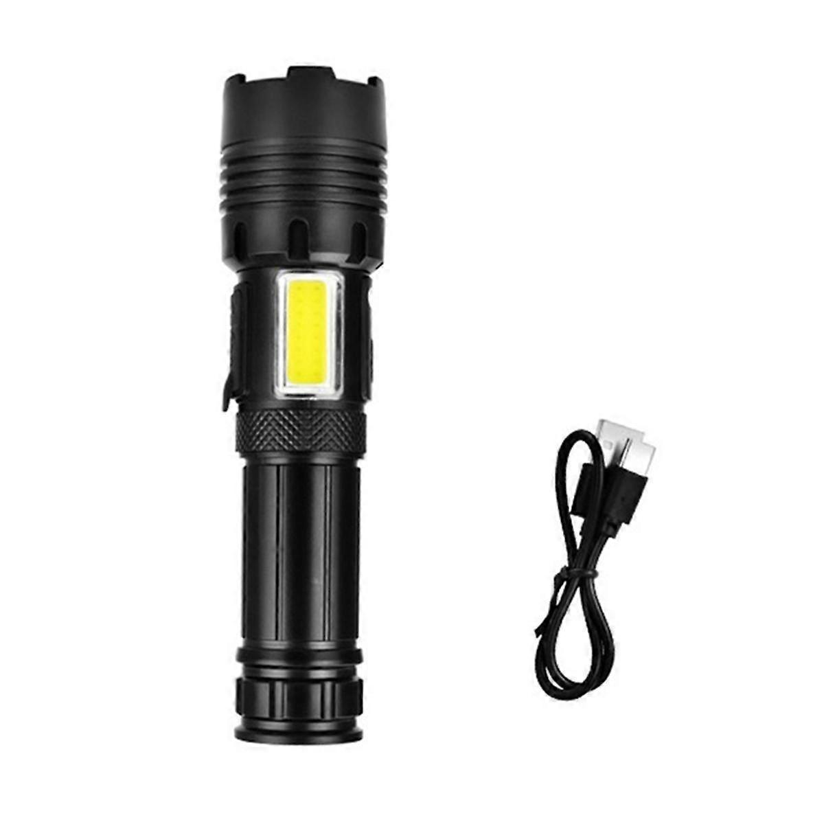 Strong Light Flashlight White Flashlight Strong Light COB Side Light USB Charging Zoom Multi-Functi