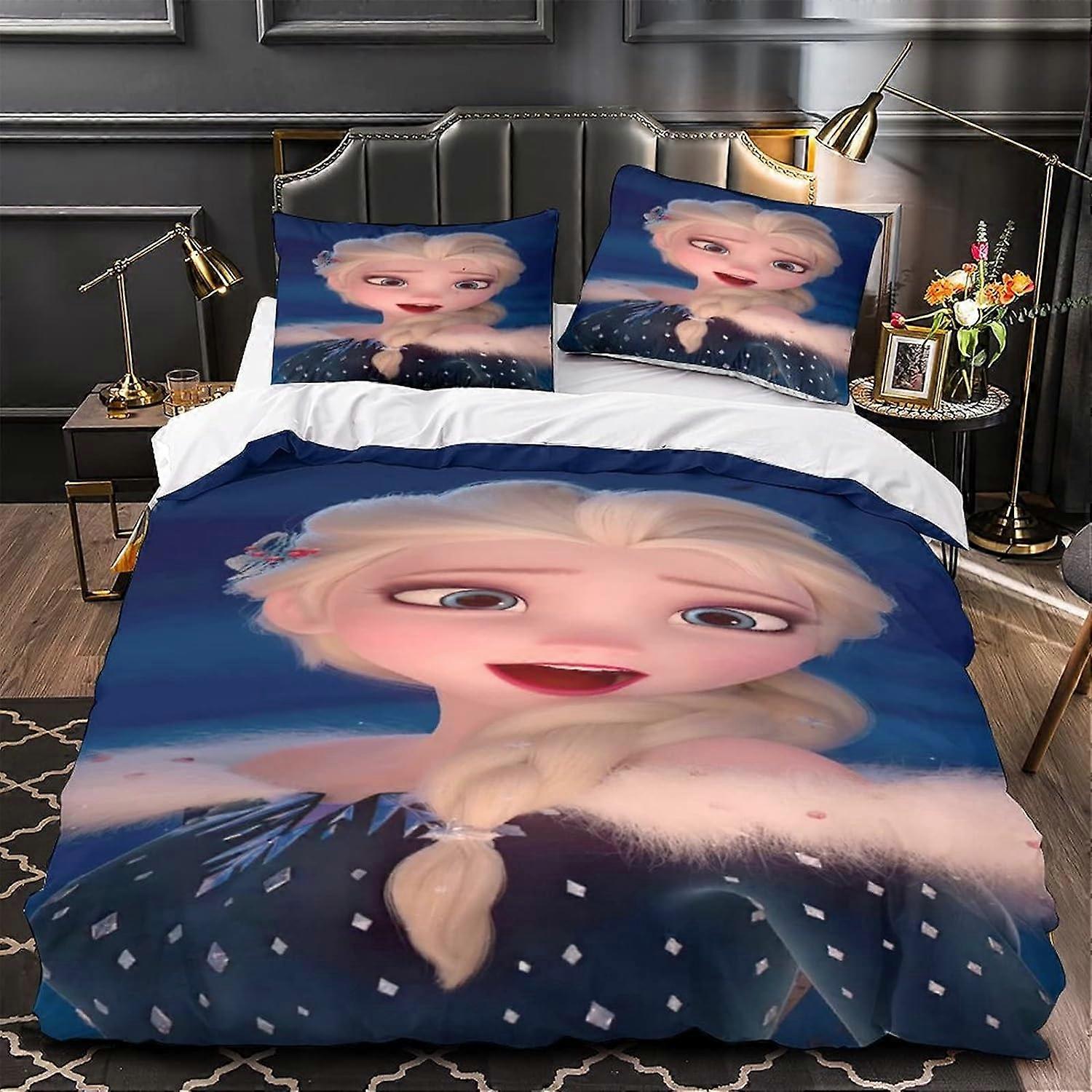 Frozen Pattern Bedding Set D Duvet Cover Set Elsa Quilt Cover Piece Sets with Suitable for Boys Girls, with Zipper 135*200 CM
