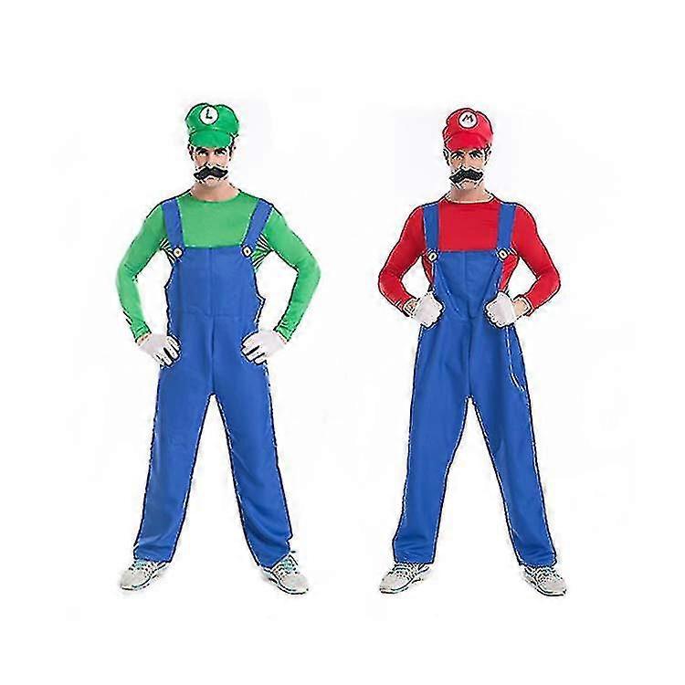 Costume Mario Bros Adulto Unisex - Con Cappello, Baffi, Guanti - Per Halloween E Carnevale - Taglia L - Foto 5